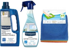 Zestaw do sprzątania salonu Starwax Mycie podłógi+Czyste szyby+Ściereczki