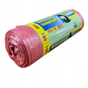 WORKI NA ŚMIECI 60L 50SZT NA ROLCE FOLIA HDPE CZERWONE