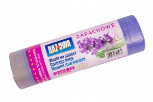 WORKI NA ŚMIECI 35L 15SZT NA ROLCE FOLIA LDPE Z TAŚMĄ ZAPACHOWĄ FIOLETOWY