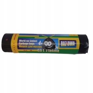 WORKI NA ŚMIECI 60L 10SZT NA ROLCE FOLIA LDPE Z TAŚMĄ CZARNY
