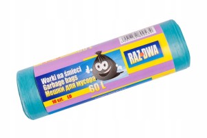 WORKI NA ŚMIECI 60L 10SZT NA ROLCE FOLIA LDPE NIEBIESKIE